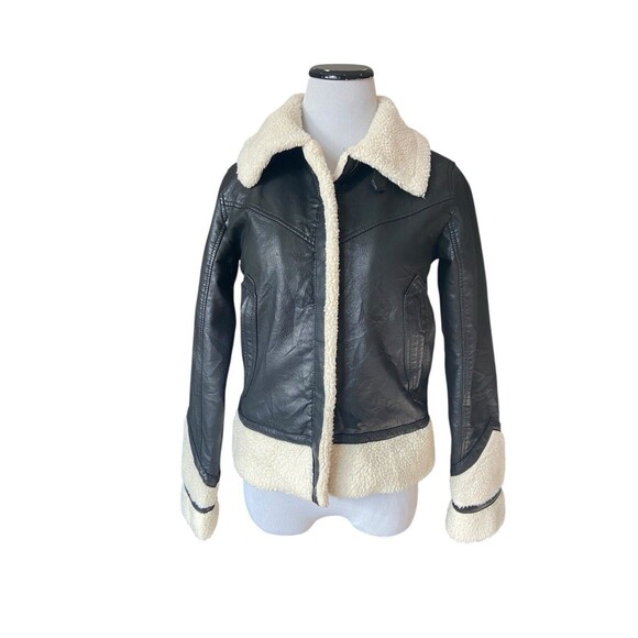 Universal Thread Jackets & Blazers - Womens Y2K Faux Leather Sherpa Aviator Jacker Size XS Black Bratzcore Moto Retro